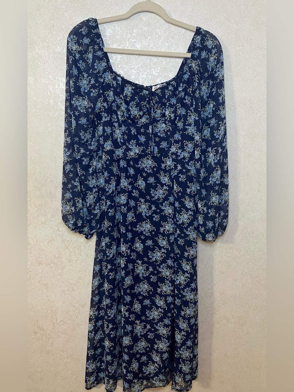 Trixxi Navy Blue Floral Long Sleeve Midi Dress